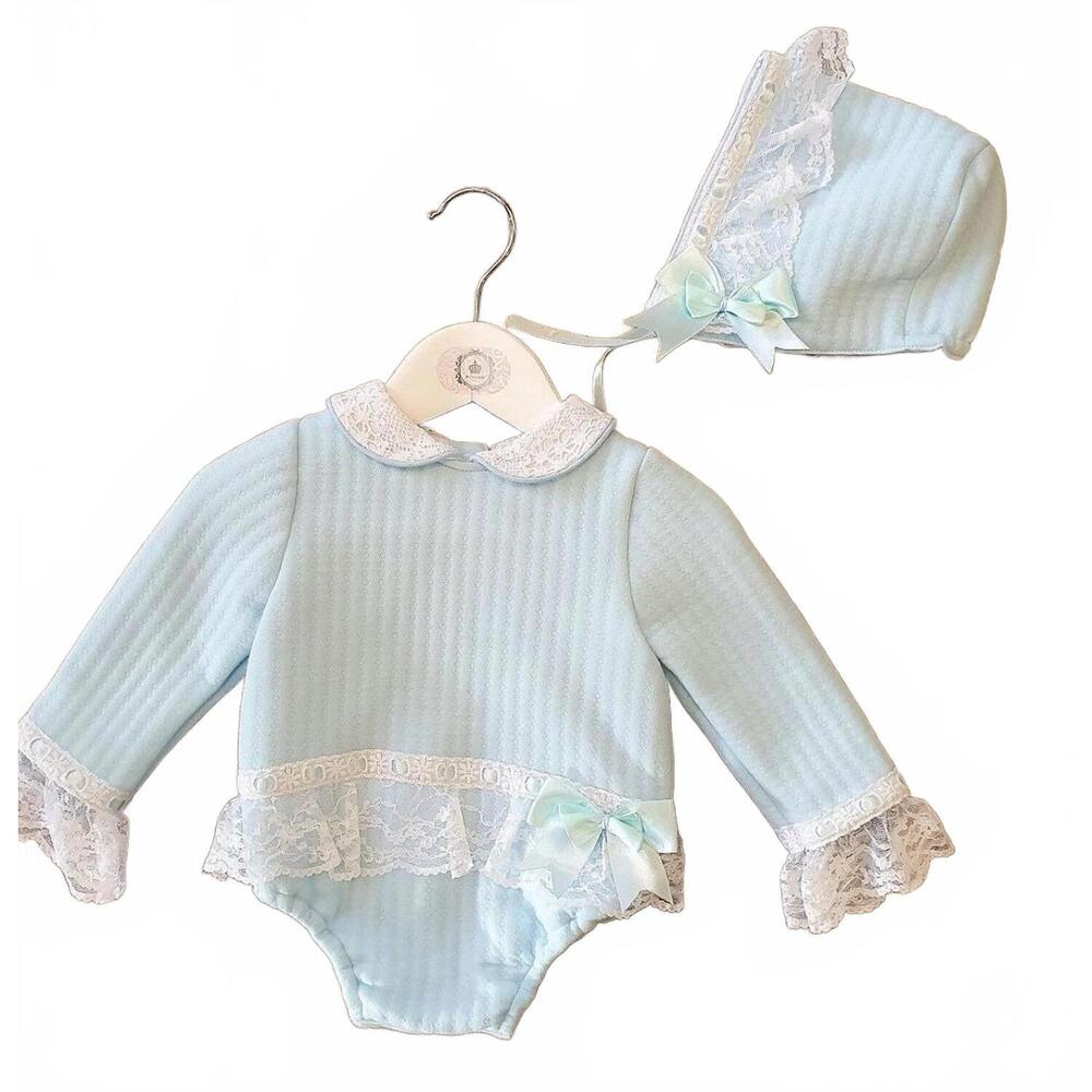 NEW BEAU KID girl's romper and hat matching set in blue